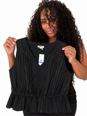 DKNY Studded Chiffon Peplum Top in black